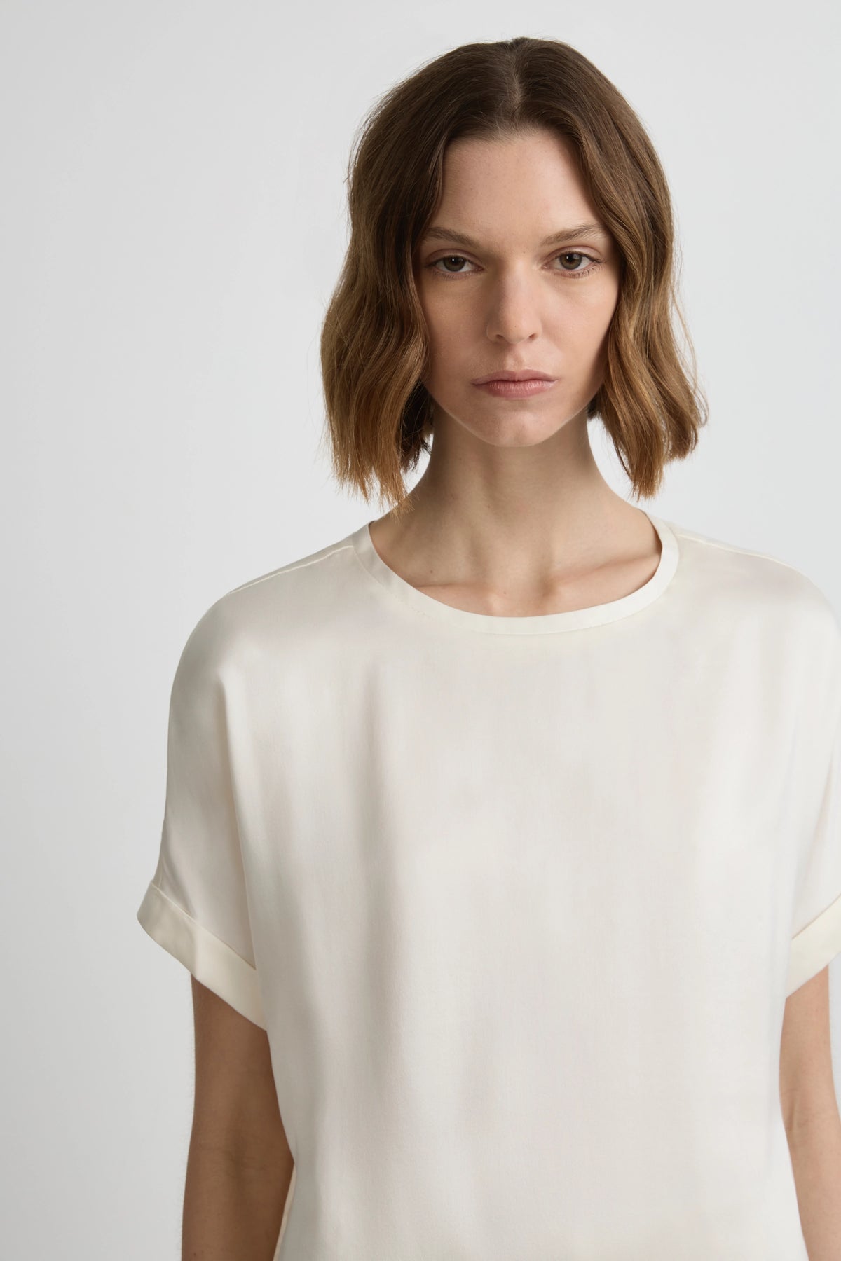 Relaxed Silk T-Shirt - Whisper White Silk Satin