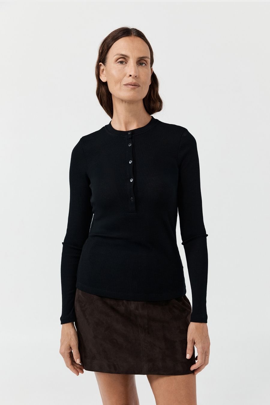 Merino Ribbed Button Down - Black