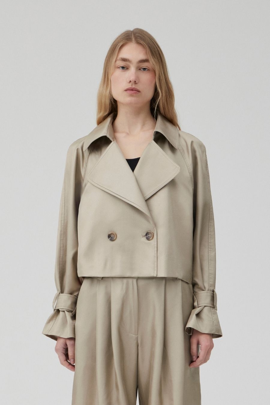 Cropped Trench Coat - Putty Silk