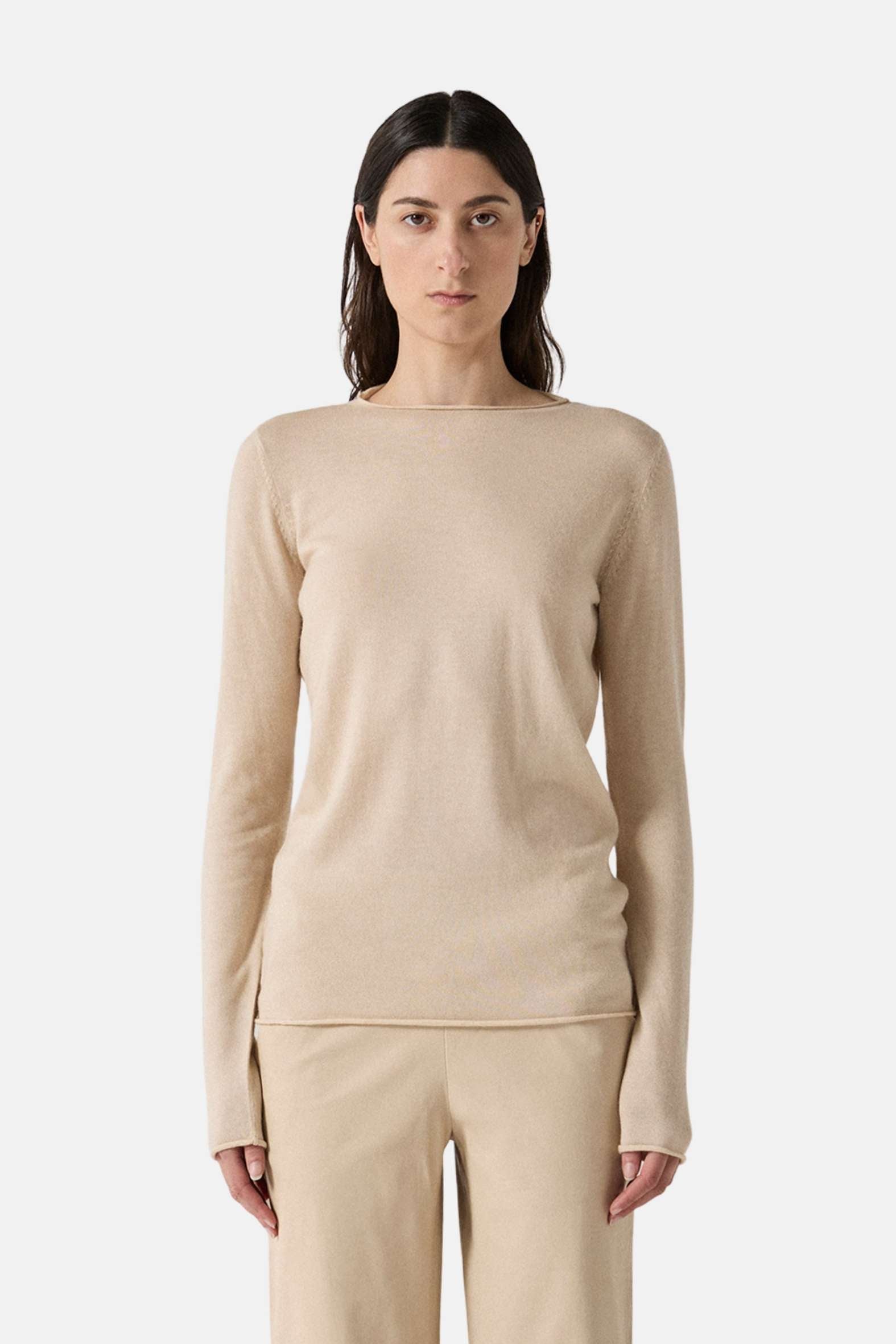 Cashmere Fitted Crew Neck - Parchment