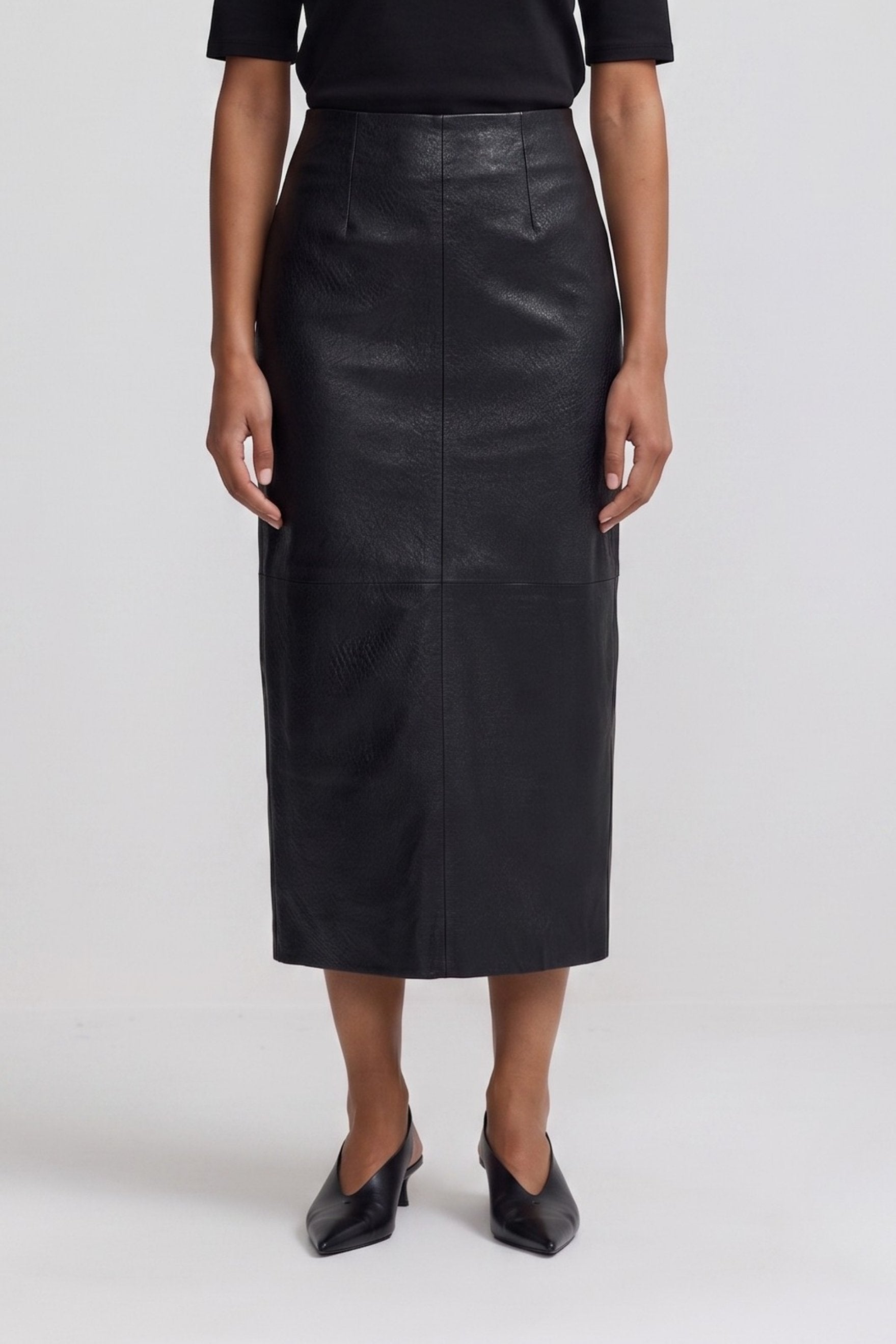 Leather Column Skirt - Black