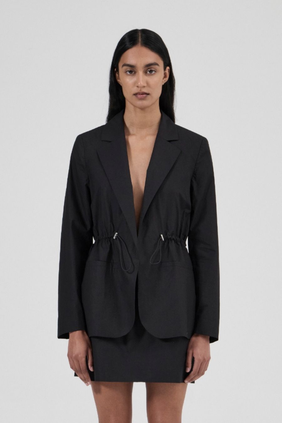 Cinched Blazer - Black Cotton