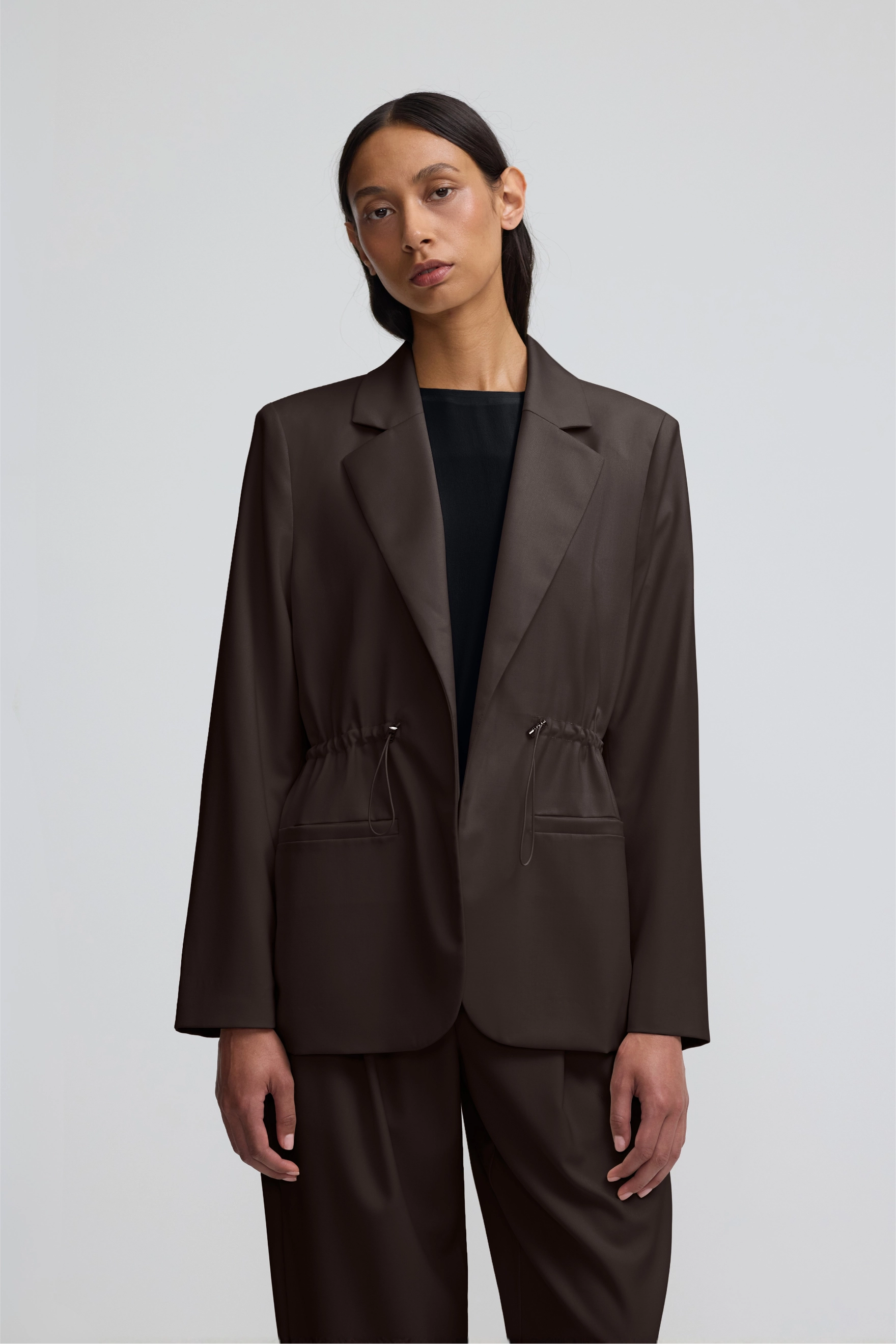 Cinched Blazer - Chocolate Wool