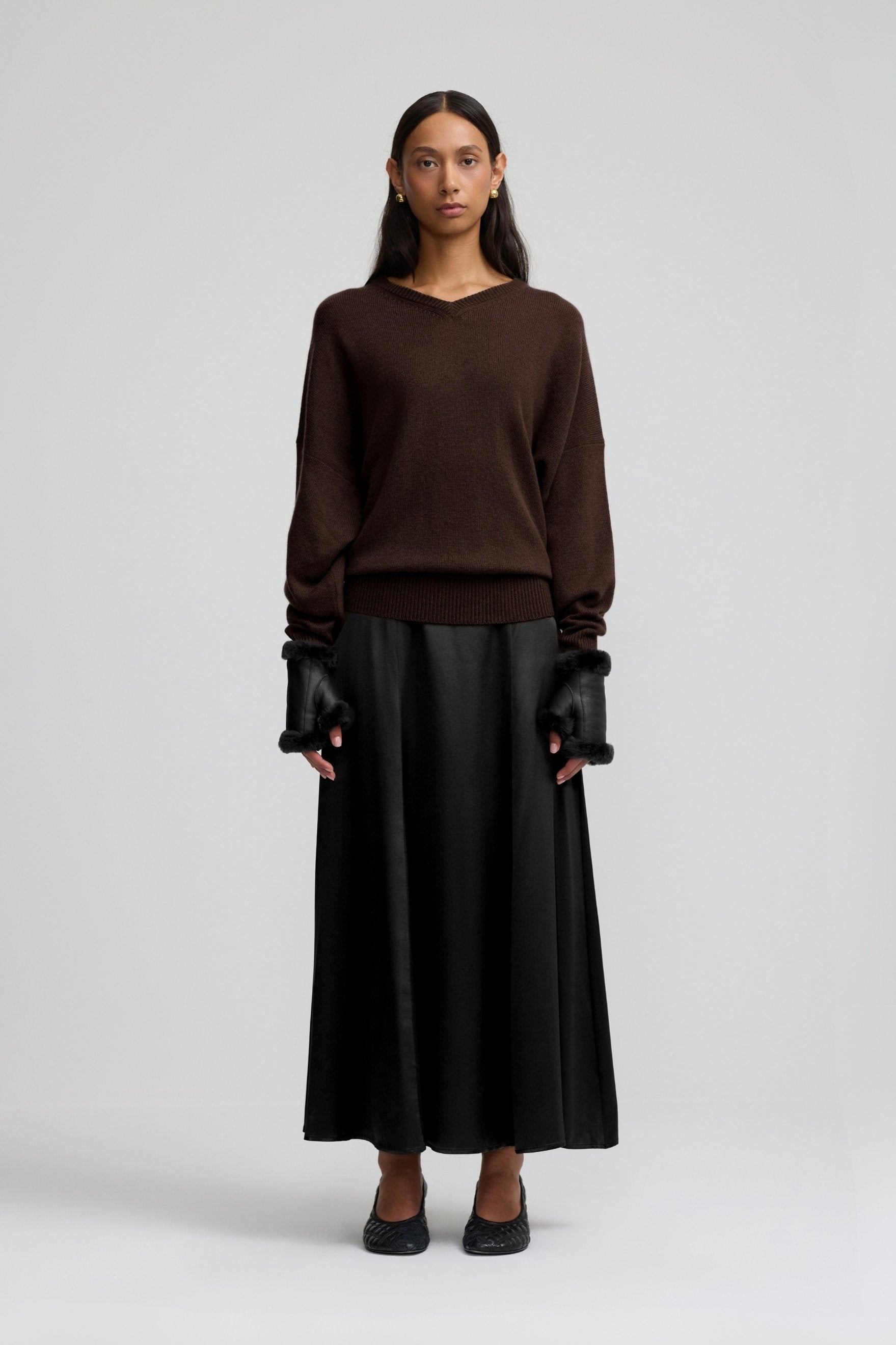 Shearling Fingerless Gloves - Black
