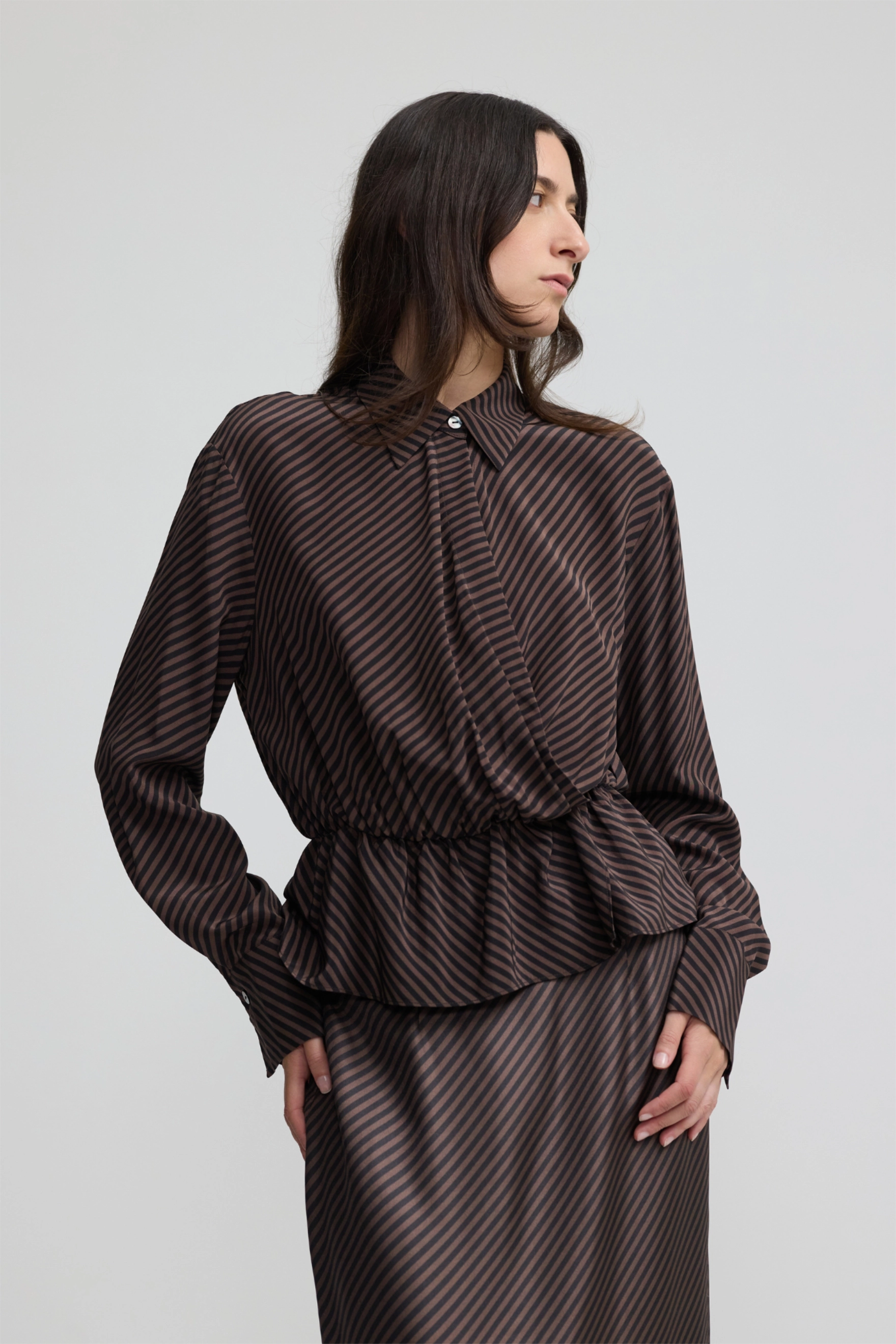 Wrap Shirt - Espresso Stripe Silk