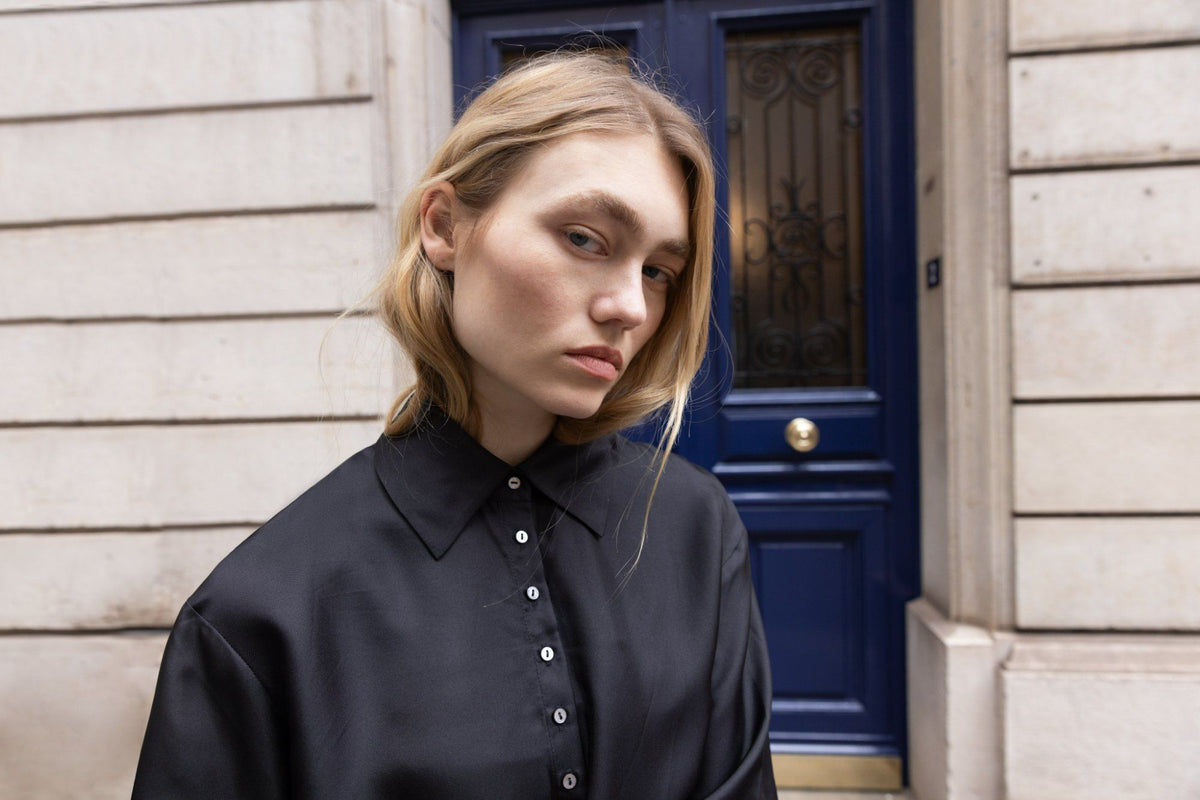 Mid Shirt - Black Silk Twill