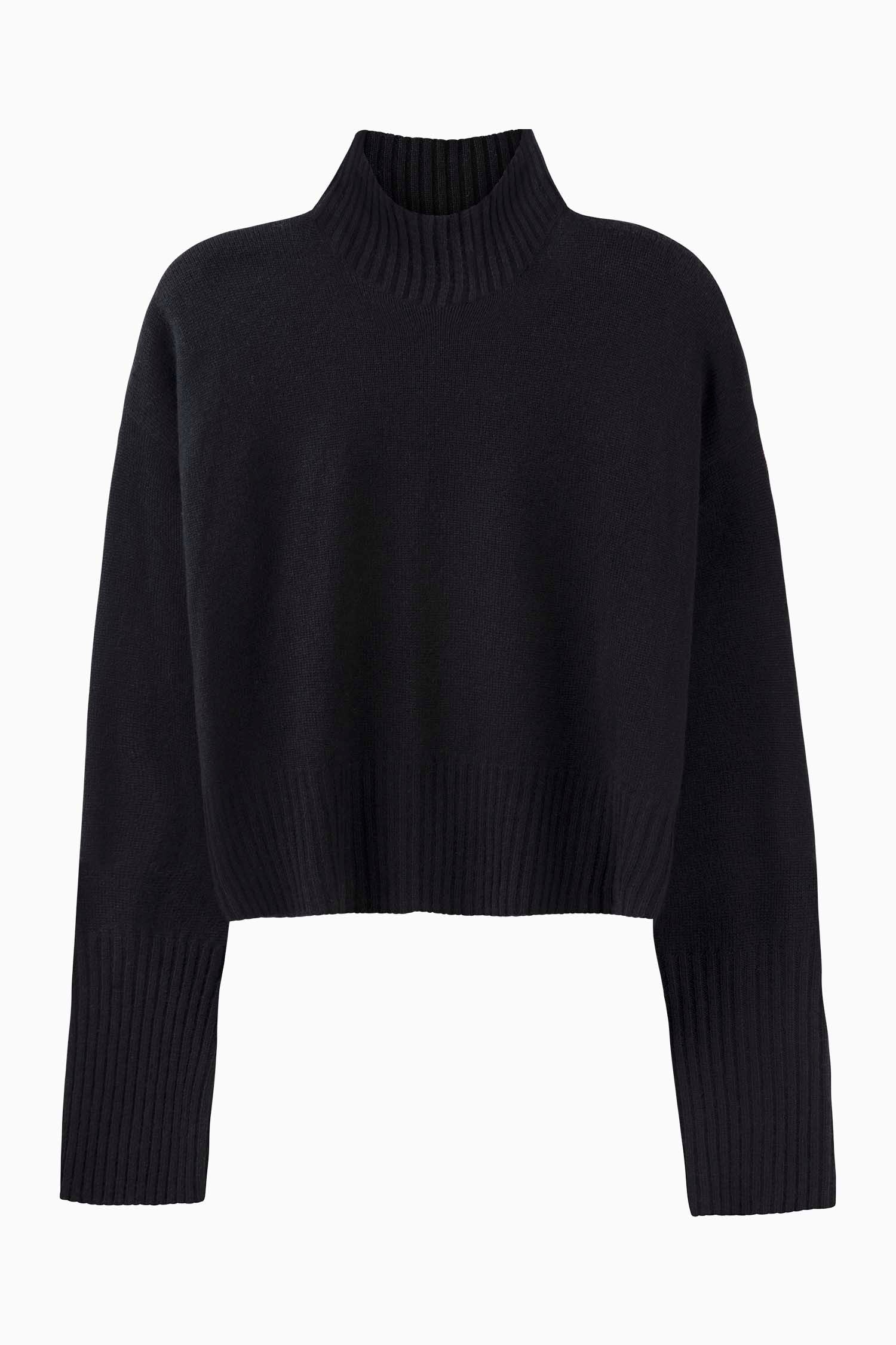 Cropped Cashmere Drop Shoulder Funnel - Black - Banded Together