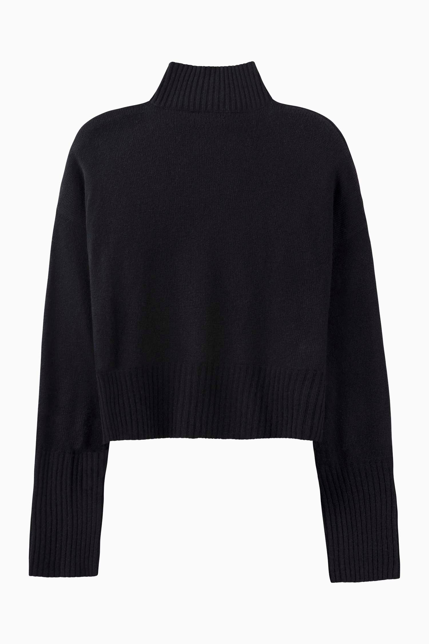 Cropped Cashmere Drop Shoulder Funnel - Black - Banded Together