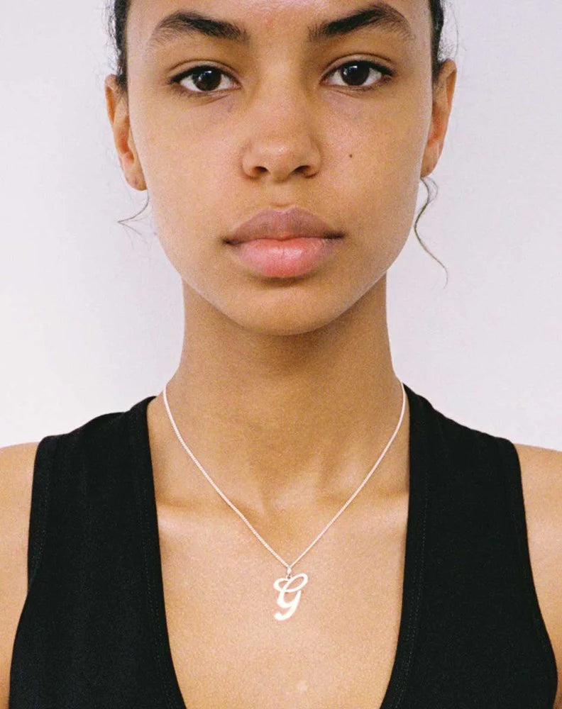 Meadowlark Cursive Letter Charm Necklace - 23K Gold Plated