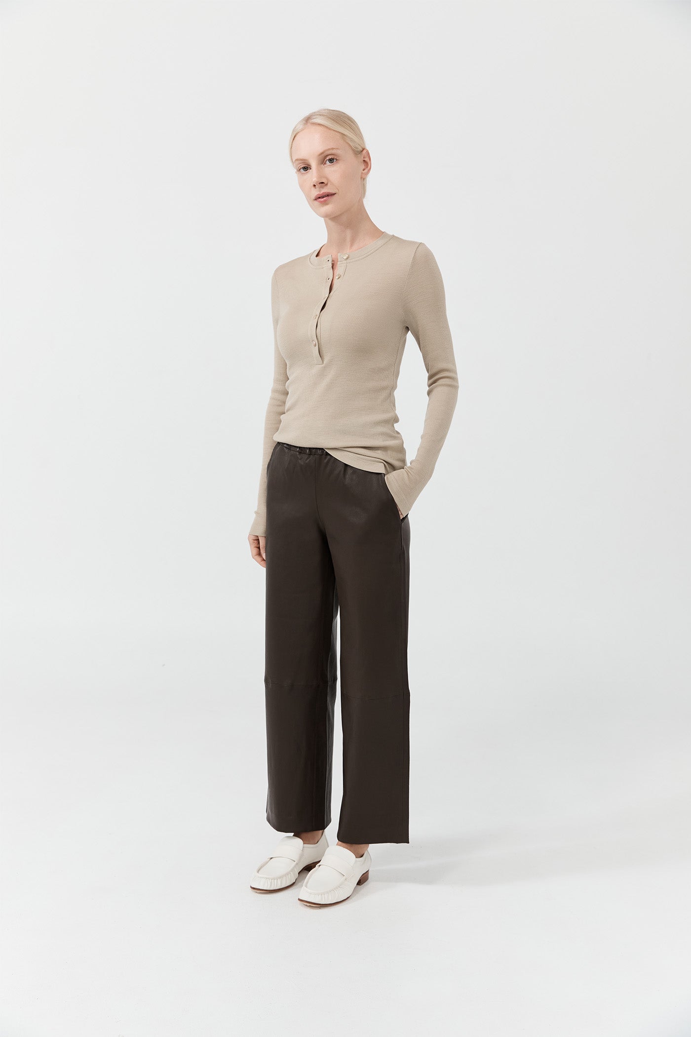 Merino Ribbed Button Down - New Beige