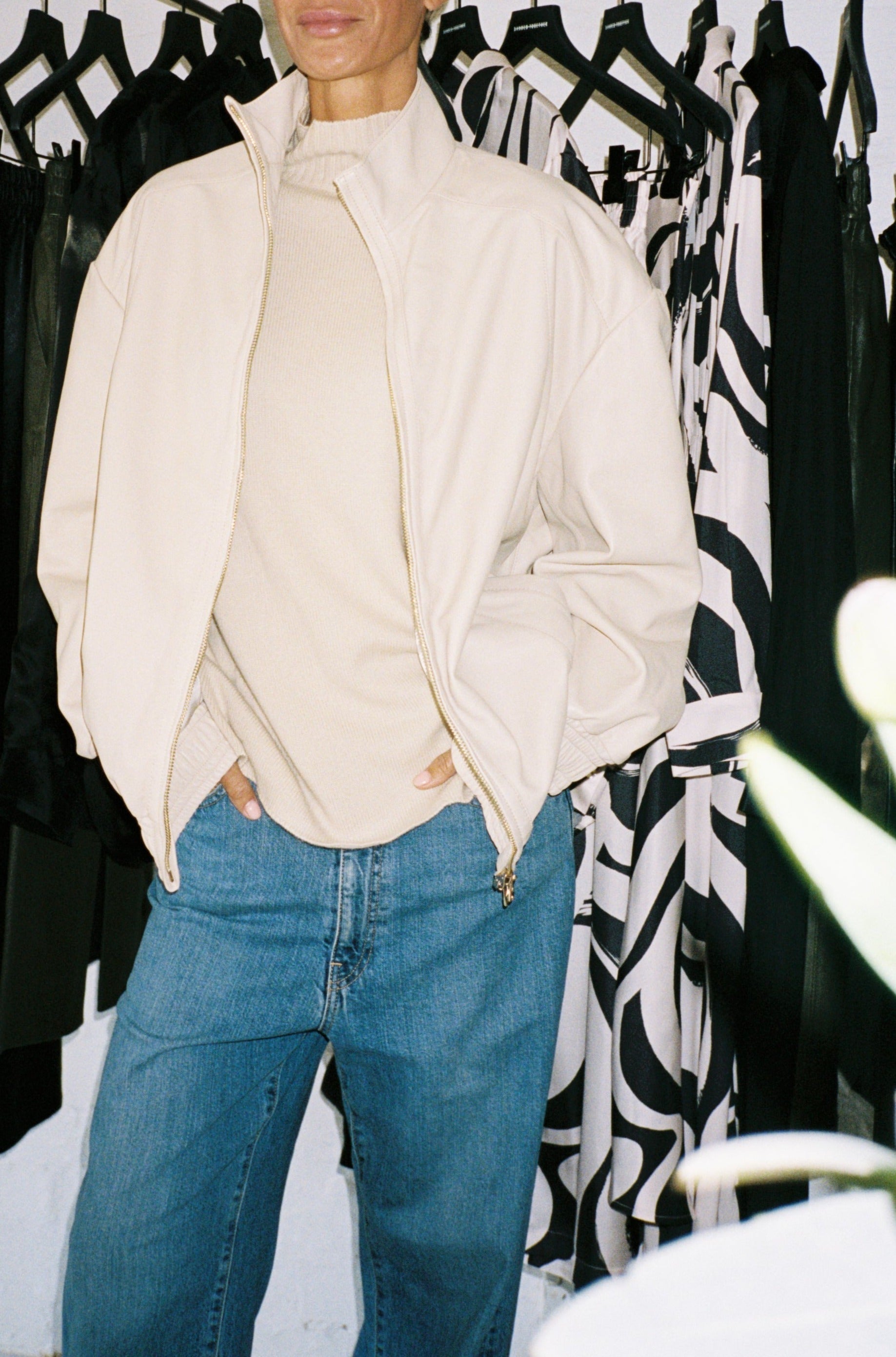 Leather Bomber - Cream