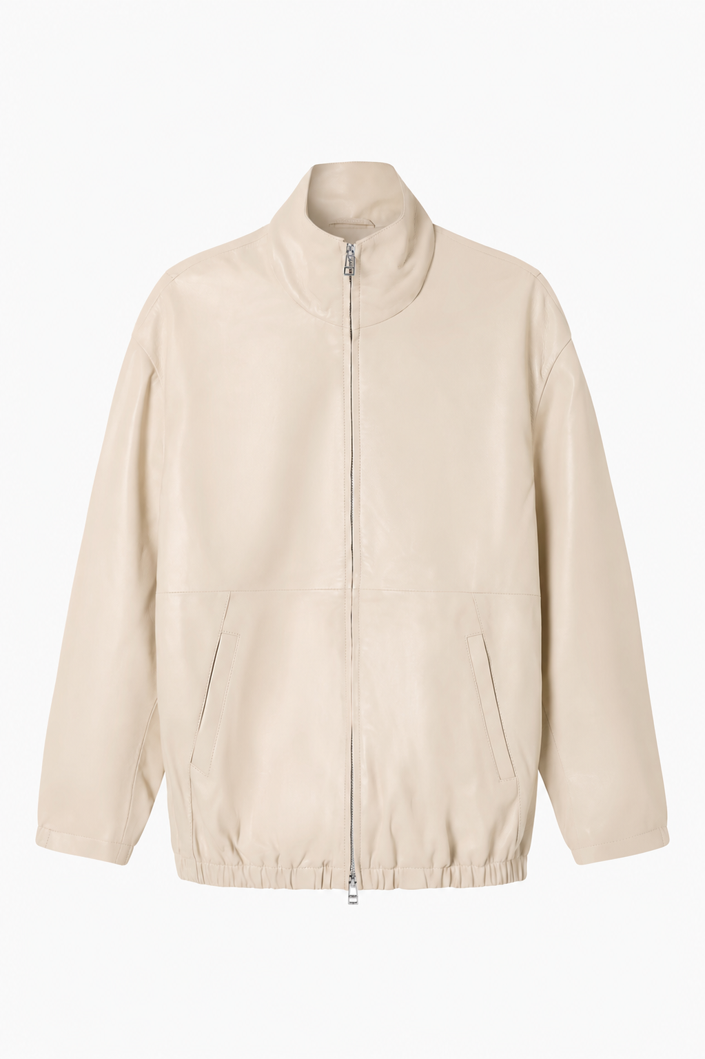 Leather Longline Bomber - Chalk