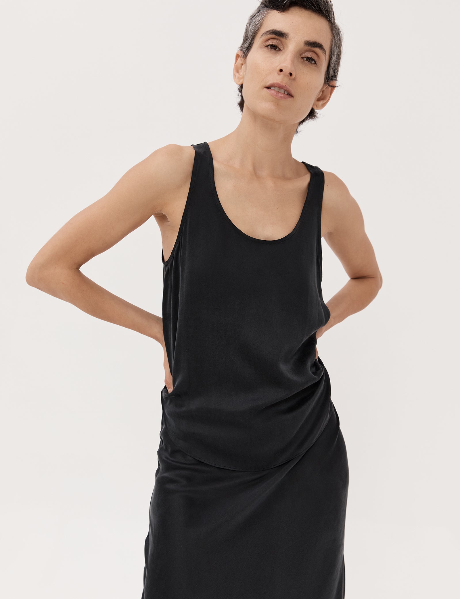 Perfect Silk Tank - Black Sandwash - Banded Together