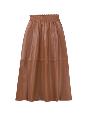 A Line Leather Skirt - Cognac