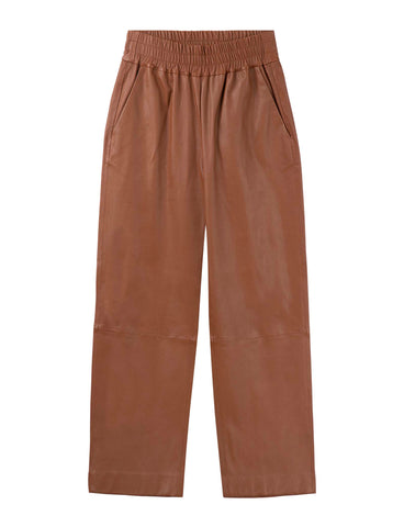 Cropped Wider Leg Stretch Leather Pant - Cognac