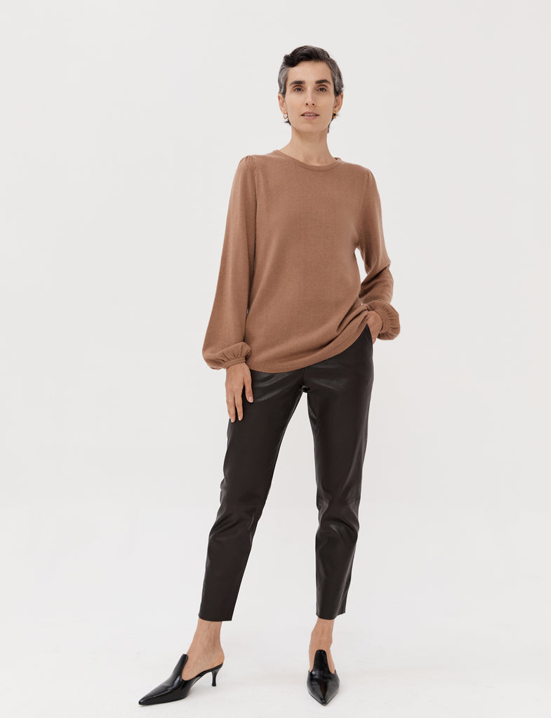 Stretch Leather Slouch Pant - Bitter Chocolate