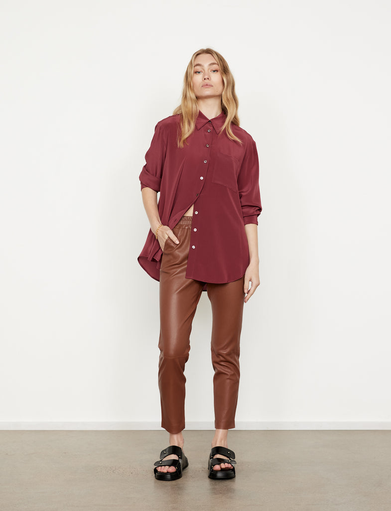 Stretch Leather Slouch Pant - Cognac