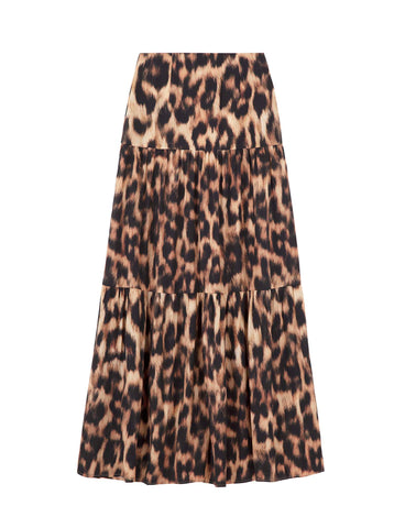 The Silk Tiered Maxi Skirt - Leopard Wild